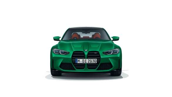 Design da dianteira, BMW M3 Competition Berlina, cor exterior branco Frozen Brilliant metalizada, G80, 2020 BMW M3 Competition Berlina, G80, 2020, cor exterior branco Frozen Brilliant metalizada, vista frontal da dianteira