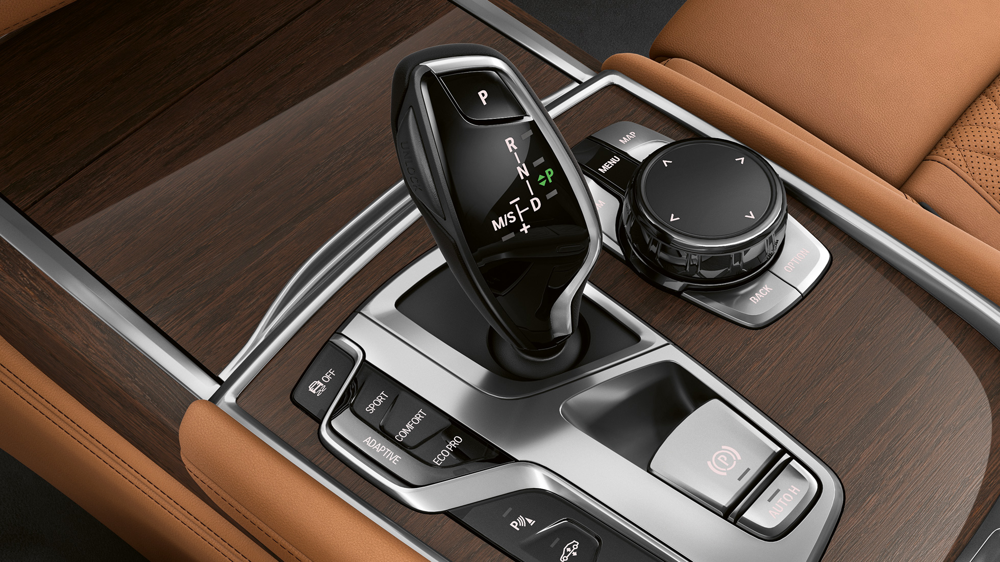 BMW Série 7 Sedan - Pura Excelência no Design Exterior, alavanca do câmbio BMW Série 7 Sedan - Pura Excelência no Design Exterior, foto em closeup da alavanca do câmbio
