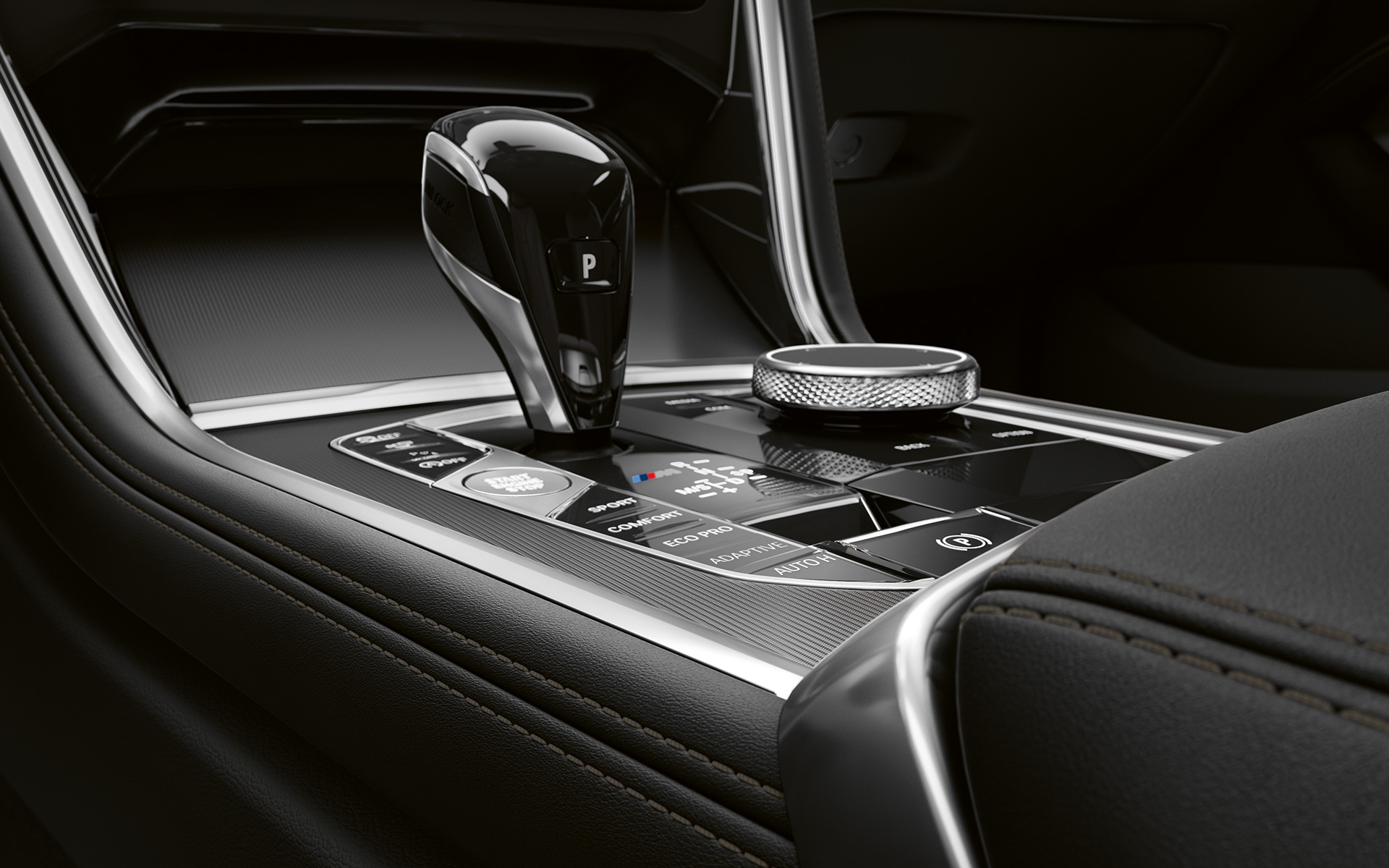 BMW Série 8 Coupé, console central Foto em closeup do console central do BMW Série 8 Coupé.