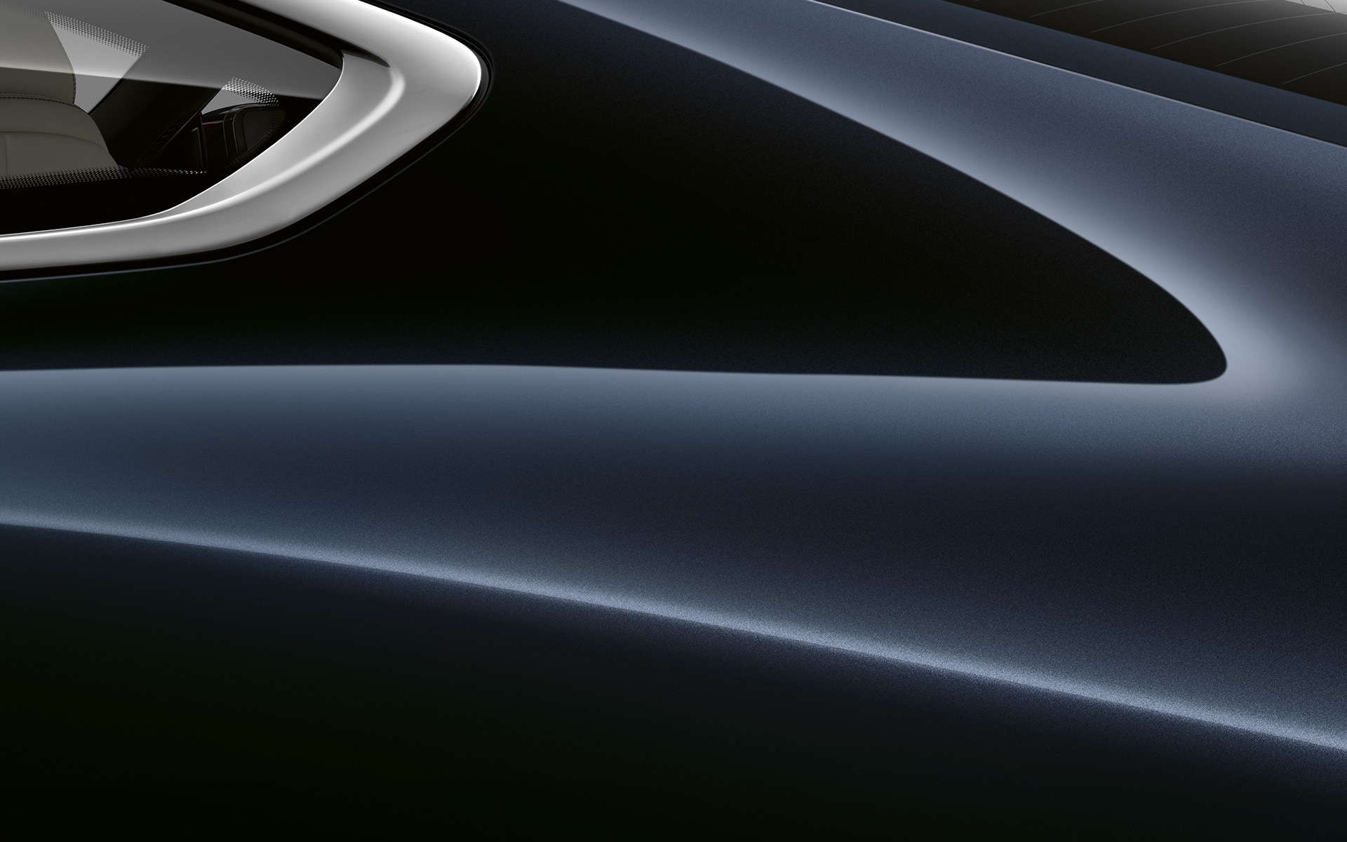 Coluna traseira de sustentação do BMW Série 8 Coupé Foto em closeup da coluna traseira de sustentação do BMW Série 8 Coupé, na tonalidade Carbon Black metálica.