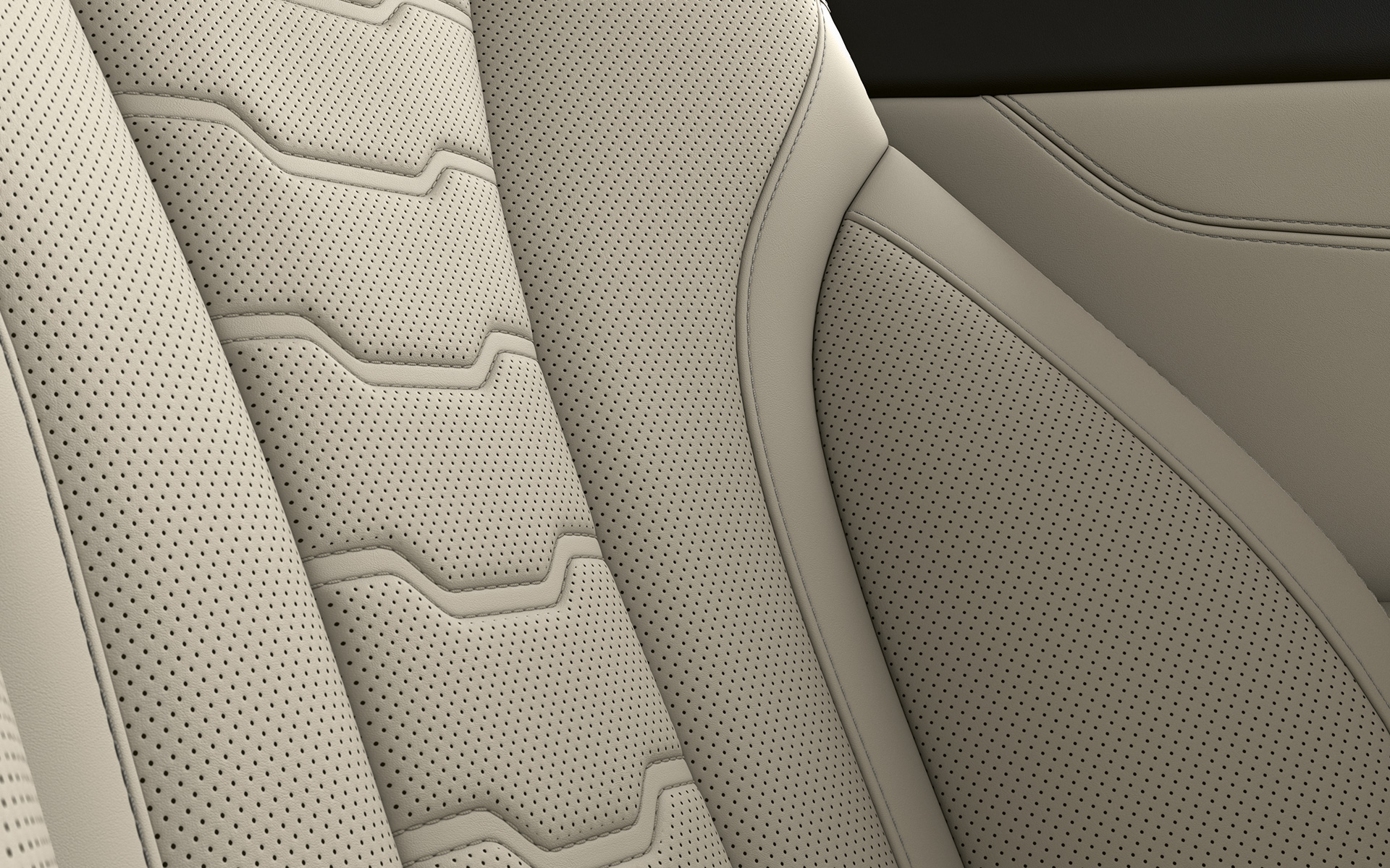 Estofamento do BMW Série 8 Coupé. Foto em closeup do estofamento e costuras do BMW Série 8 Coupé.