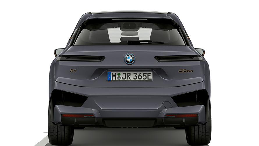 BMW iX M60 i20  SUV elétrico BMW Individual Storm Bay metallic visão traseira luzes Shadow Line.