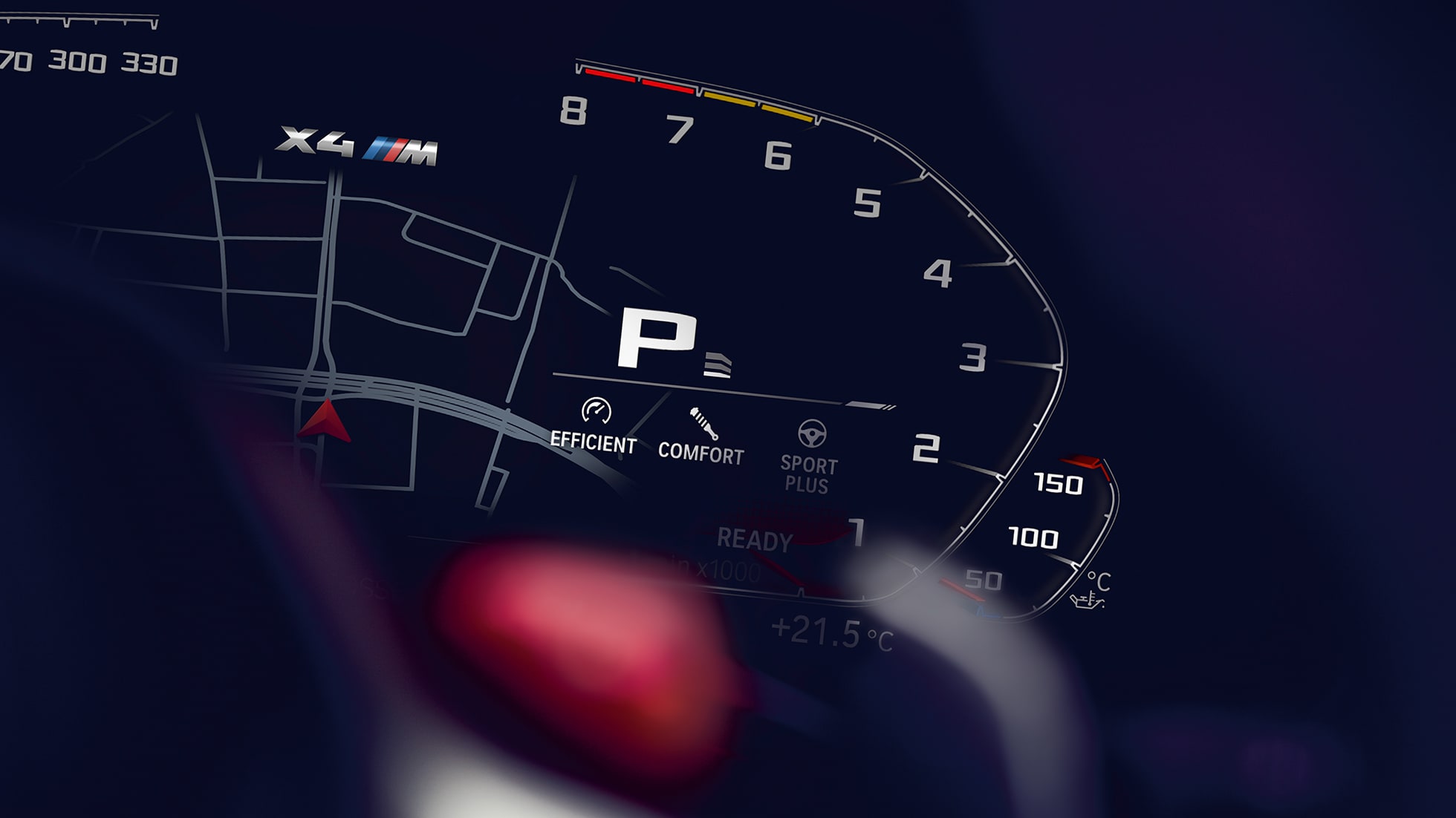 BMW X4 M Competition, conta-giros. BMW X4 M Competition, interior, painel de instrumentos com conta-giros.