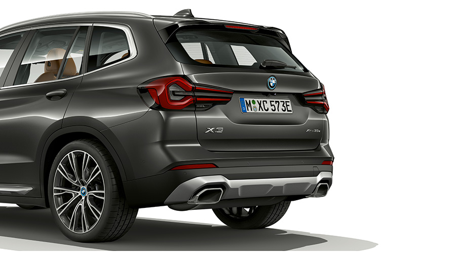 Design da traseira do BMW X3 G01 2021, em Sophisto Grey Close-up do design da traseira do BMW X3 G01 2021, em Sophisto Grey