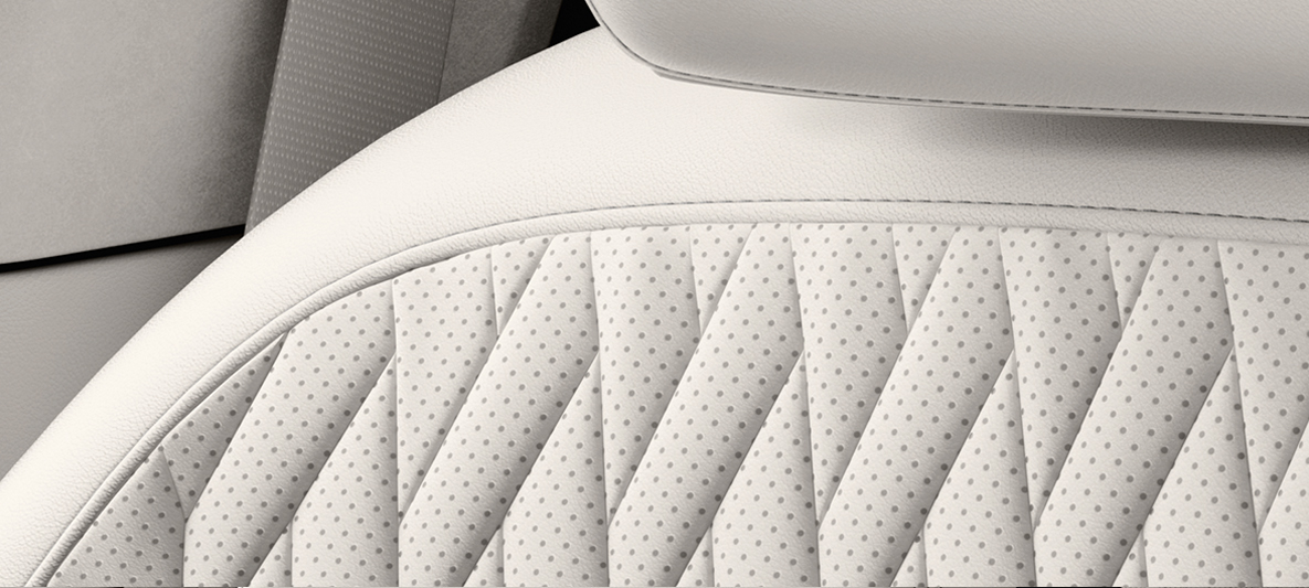 Detalhes de tapeçaria no luxuoso banco de couro do BMW Série 7 The Next 100 Years Detalhes de tapeçaria no luxuoso banco de couro do BMW Série 7 The Next 100 Years