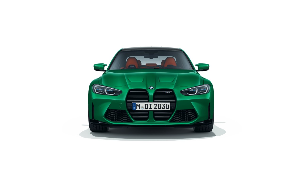 BMW M3 Competition, G80, 2020, cor exterior branco Frozen Brilliant metalizada, vista frontal